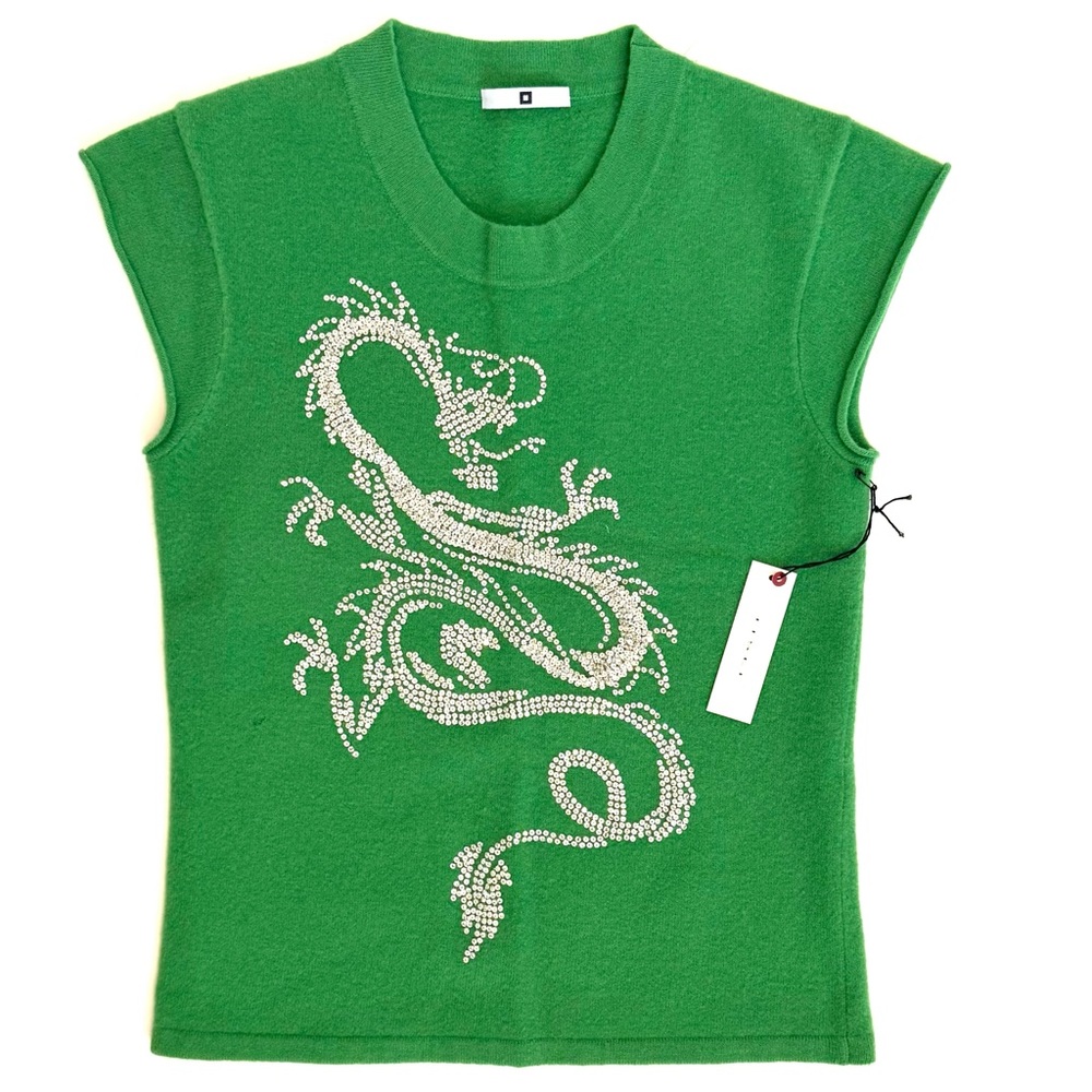 IISLI Crystal Jeweled Dragon Short Sleeved Sweater